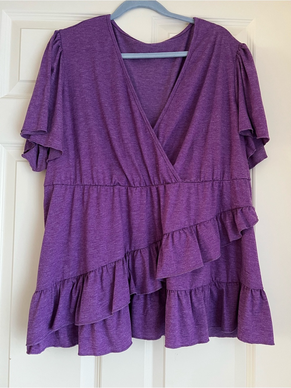 SHEIN Purple Ruffle Wrap-Front Blouse